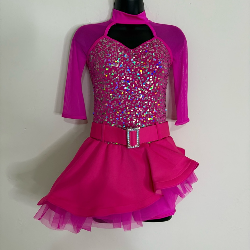 Weissman Hot Pink Asymmetrical Leotard w/ Side Bustle - Small Adult